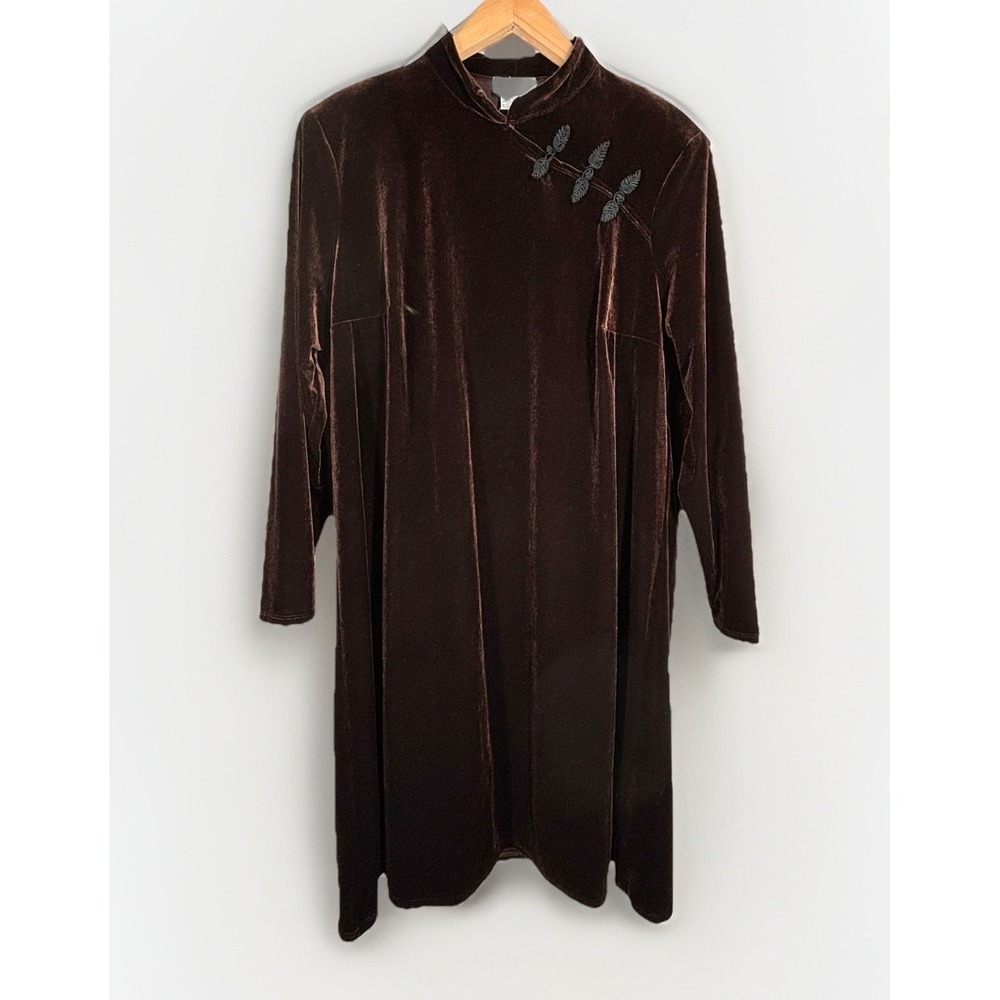 NWT CDC Velvet Cheongsam Midi Dress Womens 18 Plus Maroon Chinese Long Sleeve